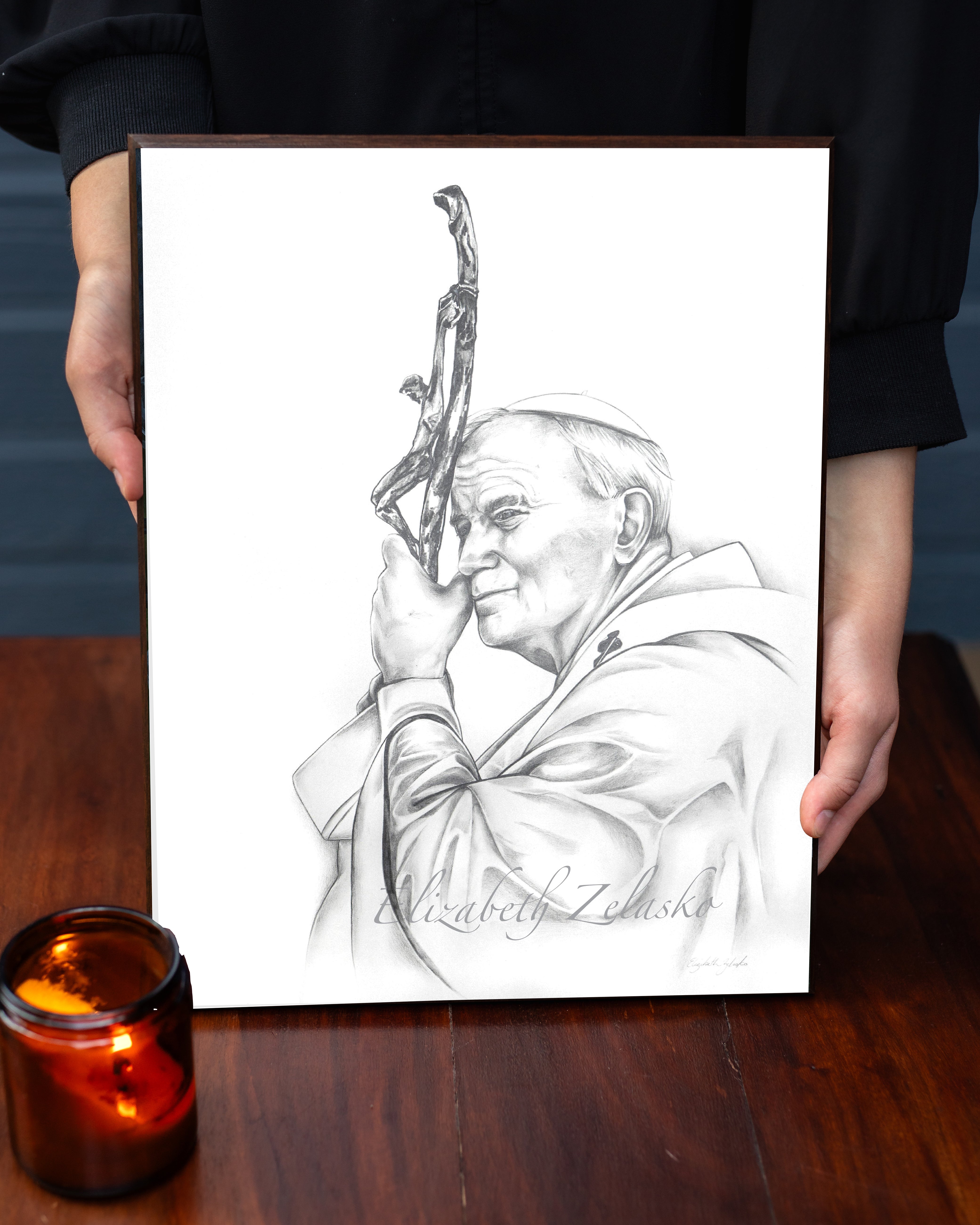 Saint John Paul II leaning on cross