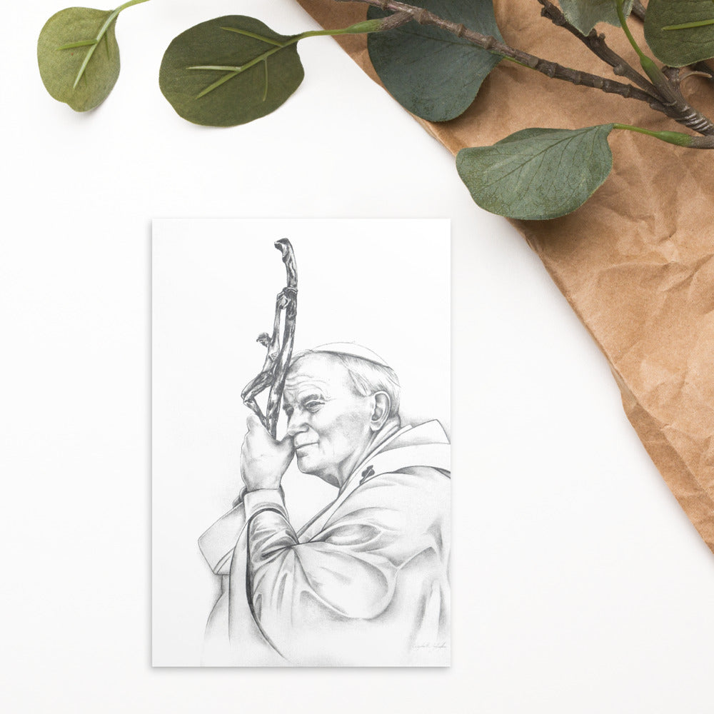 Saint John Paul II leaning on cross