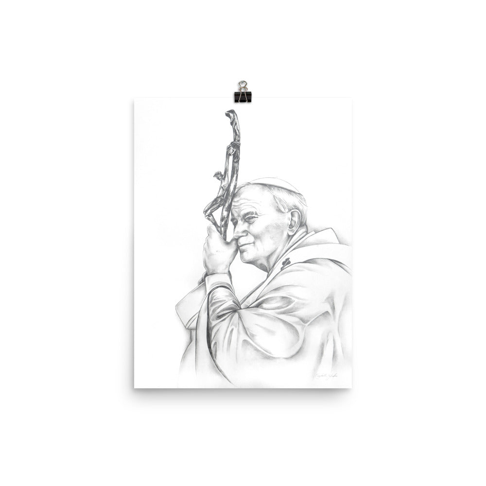Saint John Paul II leaning on cross