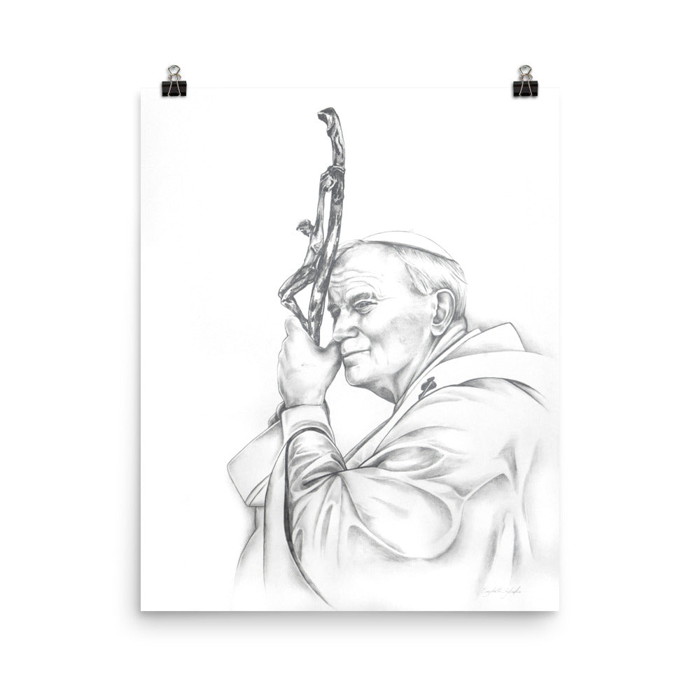 Saint John Paul II leaning on cross