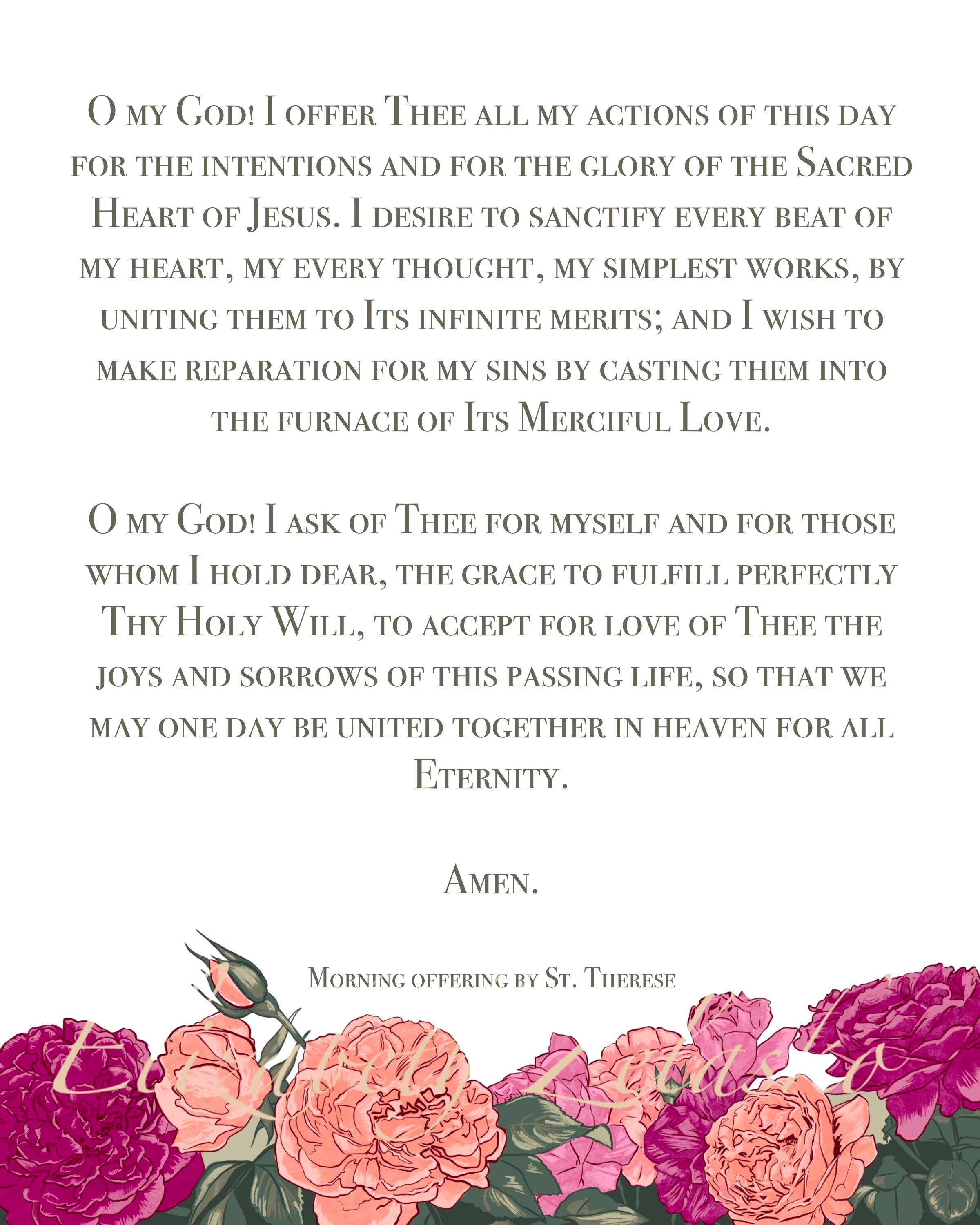 Morning Offering written by Saint Therese the Little Flower
